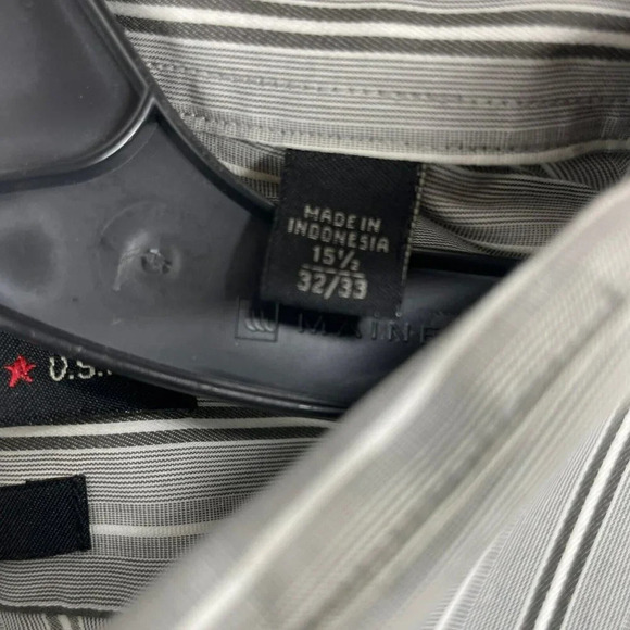 John Varvatos Shirt Mens 15.5 Gray Stripe Slim Fit Button Up Classic Long Sleeve - Picture 8 of 10